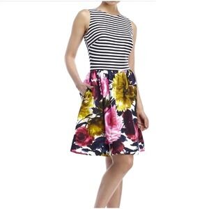 Just Taylor Sleeveless Dress Striped Floral Structured Above Knee Prep Modest 14